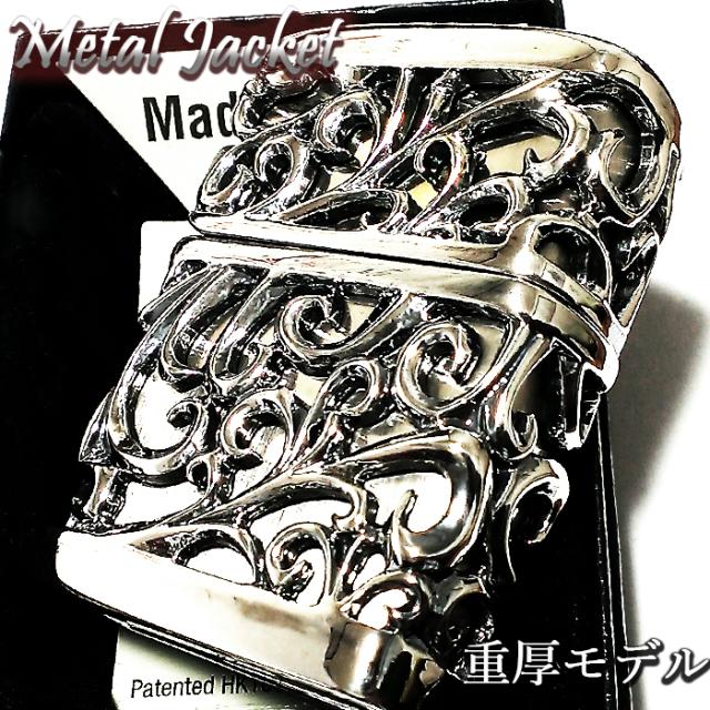 ZIPPO ライター メタルジャケット 超重厚 デビル シルバーイブシ 豪華 ジッポ 彫刻デザイン 4面加工 銀 メンズ アクセサリー かっこいい プレゼント ギフト
