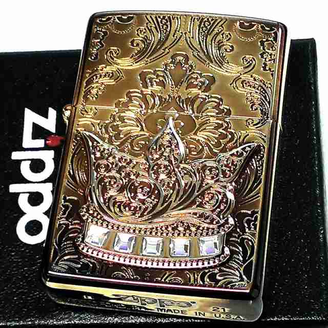 ZIPPOライター 限定ジッポ クラウン おしゃれ スワロフスキー シリアル