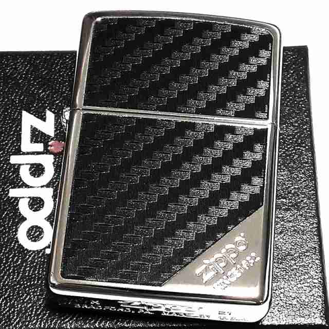 ZIPPO ライター ブラックカーボン ジッポー シルバー＆ブラック かっこいい エッチング彫刻 Logo 珍しい 黒 銀 ギフト プレゼント