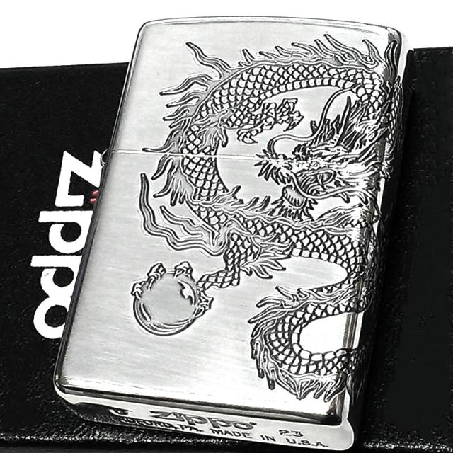 ZIPPO ライター ドラゴン ジッポ 龍 2面連続加工 シルバー 和柄