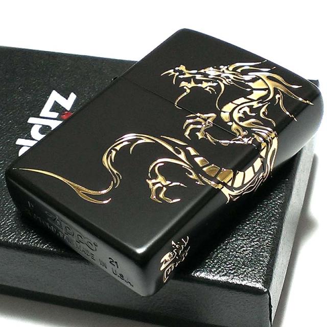 ZIPPO ライター ドラゴンタトゥー ジッポ 龍 マットブラック トライバル ２面エッチング 黒＆金差し かっこいい メンズ プレゼント ギフト_5