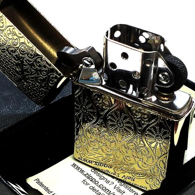 ZIPPO ヨーロピアン レース ジッポ ライター ゴールド 両面加工 エッチング彫刻 中世模様 チタン加工 両面別柄 金 レディース 高級_4