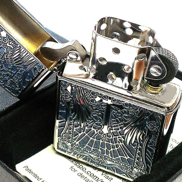 ZIPPO ライター エンジェルクロス ブルー ジッポロゴ 十字架 おしゃれ 天使の羽 かっこいい 両面柄違い加工 細密メタル おしゃれ ギフト_3