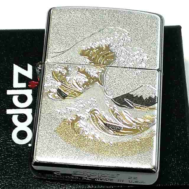 ZIPPO ライター 和柄 波富士 ジッポ シルバー 日本 和風 銀 デンチュウ