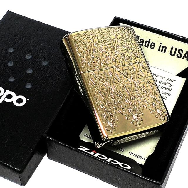 ZIPPO ヨーロピアン レース ジッポ ライター ゴールド 両面加工 エッチング彫刻 中世模様 チタン加工 両面別柄 金 レディース 高級_5
