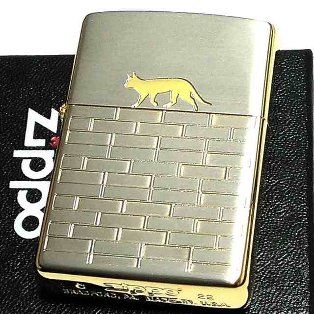 ZIPPO ライター ねこ キャット ジッポ レンガ猫 かわいい おしゃれ 金差し サイドゴールド ネコ 可愛い 女性 レディース メンズ ギフト プレゼントの通販は