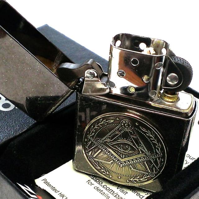 ZIPPO ライター かっこいい フリーメイソン メダル 古銭 ジッポ おしゃれ ニッケルバレル仕上げ 渋い アンティークシルバー 御守り_4