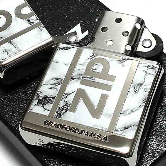 ZIPPO ライター ジッポ ロゴ 大理石 Logo Marble シルバー＆ホワイト