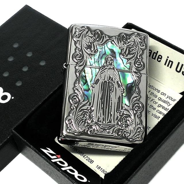 ZIPPO アラベスク シェルマリア 銀 ジッポ ライター シルバーいぶし 逆エッチング 御守り 彫刻 かっこいい 女性 メンズ レディース ギフト_4