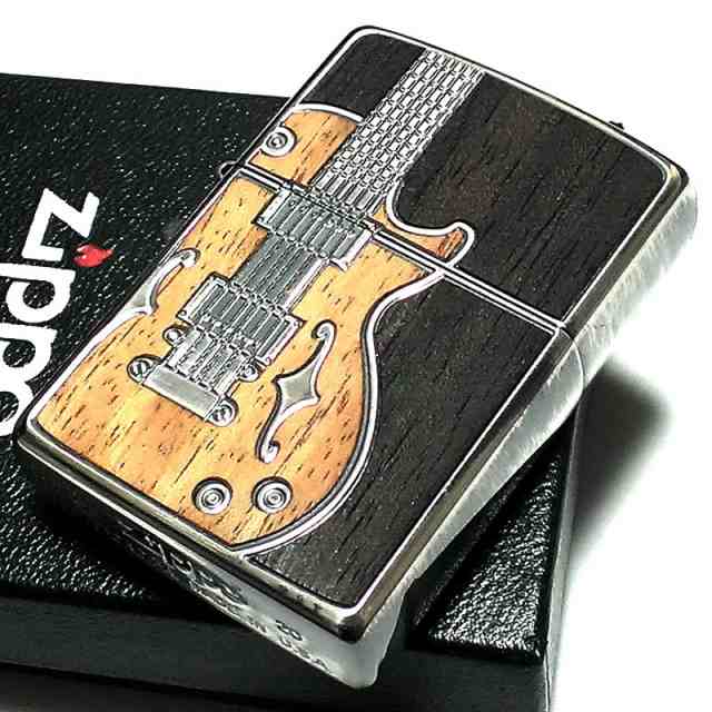 ZIPPO ライター アンテーク ギター ジッポ シルバーイブシ 天然木象嵌 