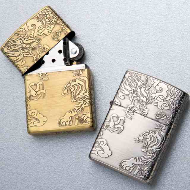 ZIPPO ジッポ ライター 金 御守り 龍虎 4面 彫刻 アンティーク