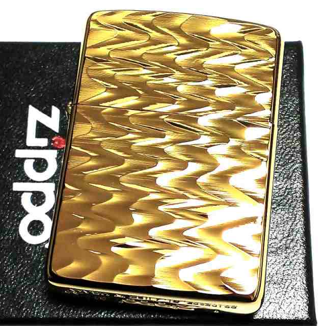 ZIPPO アーマー チタン加工 両面加工 ゴールドチタン リップ 彫刻ジッポ ライター 重厚 ウェーブ 金 おしゃれ かっこいい 高級 メンズ