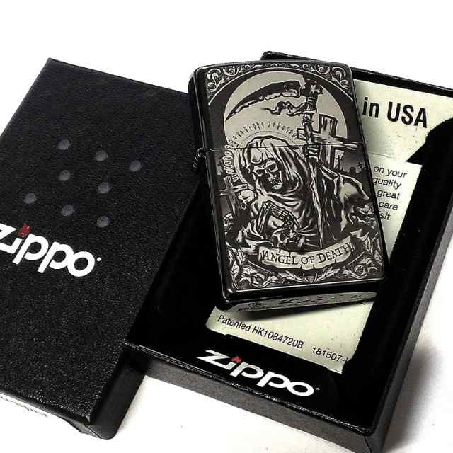 ZIPPO 死神 細密レーザー彫刻 ジッポ ライター かっこいい ブラック