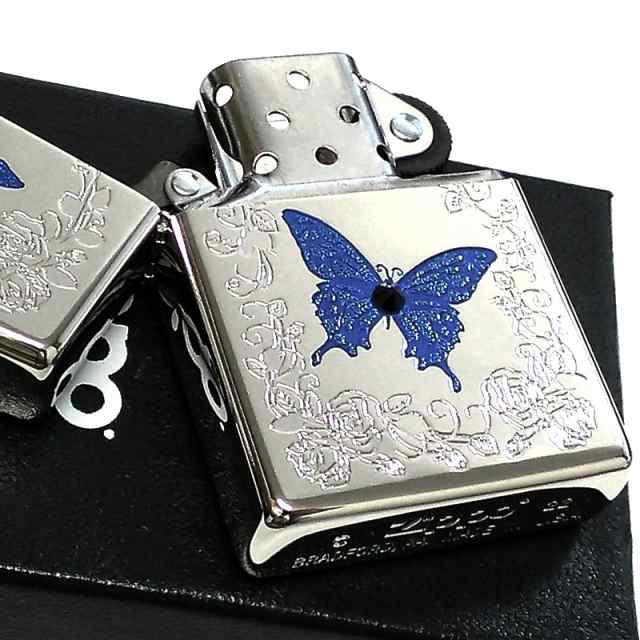 与え ZIPPO 限定 ブルーバタフライ スワロフスキー 両面 ジッポ