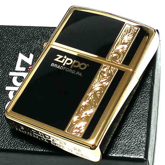 ZIPPO ライター ジッポ シンプル アラベスク ライン入り ロゴ 金 両面