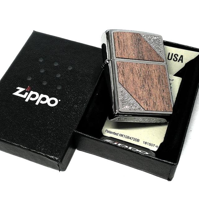 ZIPPO ライター ウッド メタル ジッポ ウッド貼り シルバー アラベスク エッチング彫刻 おしゃれ かっこいい レディース メンズ ギフト プレゼント_4
