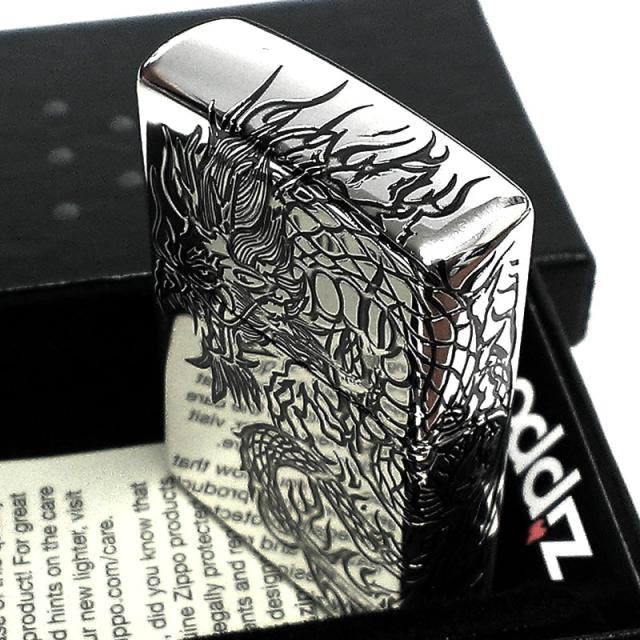 ZIPPO 龍 和柄 3面連続加工 ライター 銀燻し ジッポ 竜 シルバー 干支 辰 かっこいい メンズ プレゼント ギフト_3