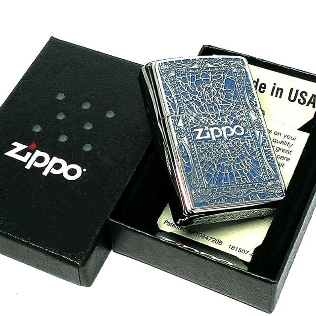 ZIPPO ライター エンジェルクロス ブルー ジッポロゴ 十字架 おしゃれ 天使の羽 かっこいい 両面柄違い加工 細密メタル おしゃれ ギフト_4