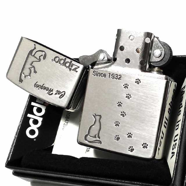 ZIPPO 猫 ジッポ ライター キャット シルバーイブシ 可愛い 足跡 ネコ