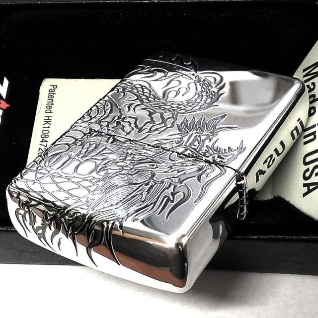 ZIPPO 龍 和柄 3面連続加工 ライター 銀燻し ジッポ 竜 シルバー 干支 辰 かっこいい メンズ プレゼント ギフト_6