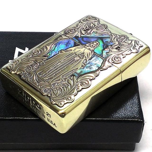 ZIPPO アラベスク シェルマリア ジッポ ライター 真鍮いぶし 逆エッチング 御守り 彫刻 アンティークゴールド_4