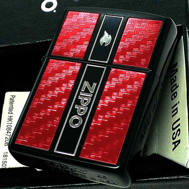 ZIPPO ライター レッドカーボン ロゴ フレーム 銀差し 珍しい ジッポー 彫刻 炎 マットブラック 銀 かっこいい 赤 お洒落 黒 ギフト