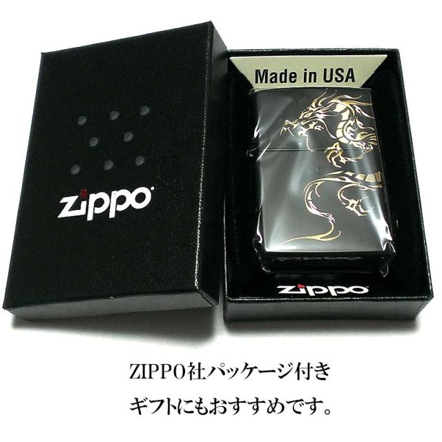 ZIPPO ライター ドラゴンタトゥー ジッポ 龍 マットブラック トライバル ２面エッチング 黒＆金差し かっこいい メンズ プレゼント ギフト_6
