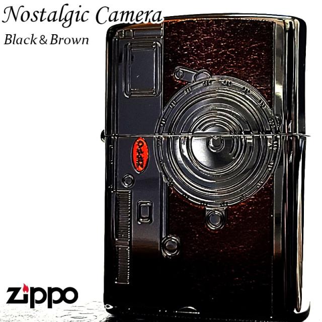ジッポ カメラ かわいい ZIPPO ライター ブラックニッケル ブラウン CAMERA アンティーク エッチング 彫刻 おしゃれ
