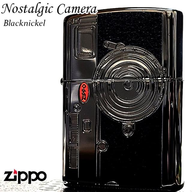 ZIPPO カメラ かわいい ジッポ ライター ブラックニッケル エッチング 彫刻 CAMERA アンティーク おしゃれ ノスタルジック