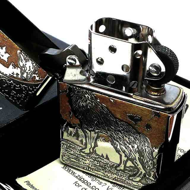 ZIPPO ライター ウルフデザイン ジッポ 狼 シルバー燻し オオカミ 彫刻 