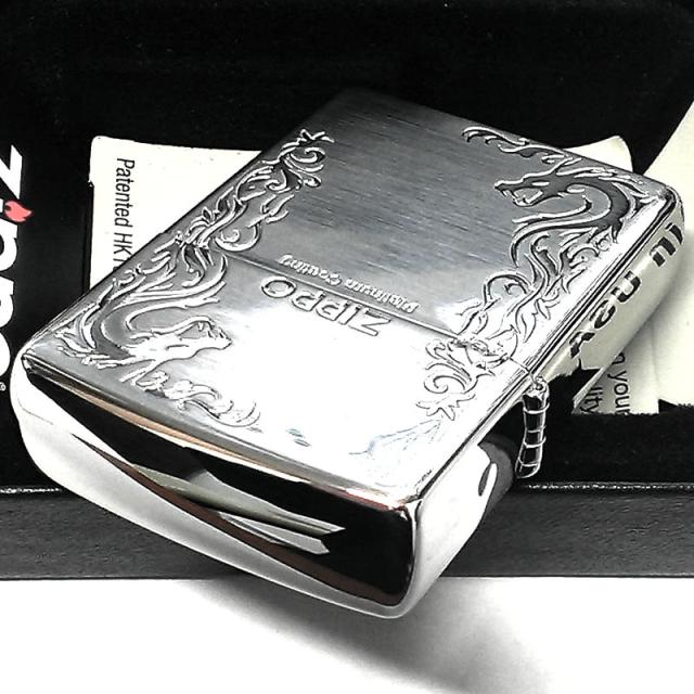 ZIPPO ライター プラチナドラゴン ジッポ シルバーサテン エッチング彫刻 おしゃれ かっこいい メンズ レディース_4