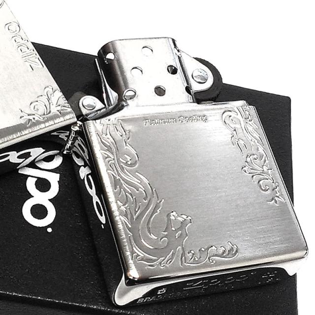 ZIPPO ライター プラチナドラゴン ジッポ シルバーサテン エッチング彫刻 おしゃれ かっこいい メンズ レディース_3