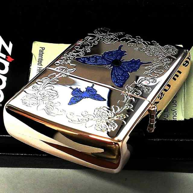 ZIPPO 限定 ブルーバタフライ ローズ ピンク ジッポ ライター シリアルNo入り 蝶 かわいい スワロフスキー 蝶々 両面加工 美しい  バラ｜au PAY マーケット