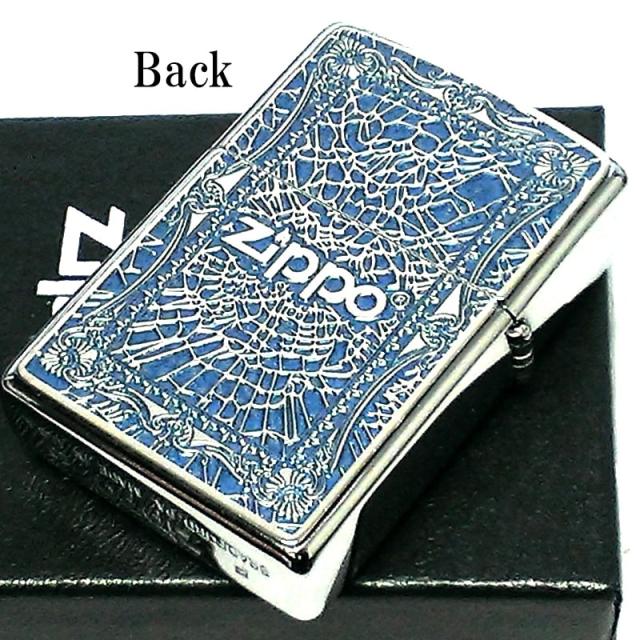 ZIPPO ライター エンジェルクロス ブルー ジッポロゴ 十字架 おしゃれ 天使の羽 かっこいい 両面柄違い加工 細密メタル おしゃれ ギフト_2