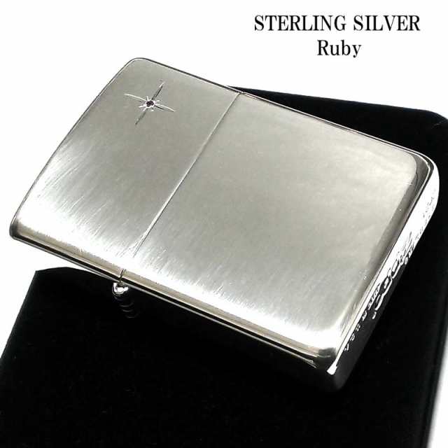 ZIPPO 純銀 スターリングシルバー 天然ルビー ジッポ ライター 天然石 ミラー仕上げ かっこいい 鏡面 ポリッシュ メンズ レディース