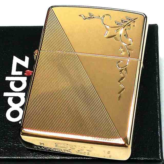 ZIPPO ライター 手彫り彫刻 リーフ 金タンク ジッポ ゴールド K24