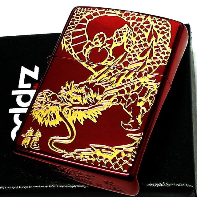 ZIPPO ライター 和柄 龍 ジッポ ワインレッド 昇り龍 彫刻 竜 ゴールド 干支 辰 赤 和柄 かっこいい 金 メンズ プレゼント ギフト_1