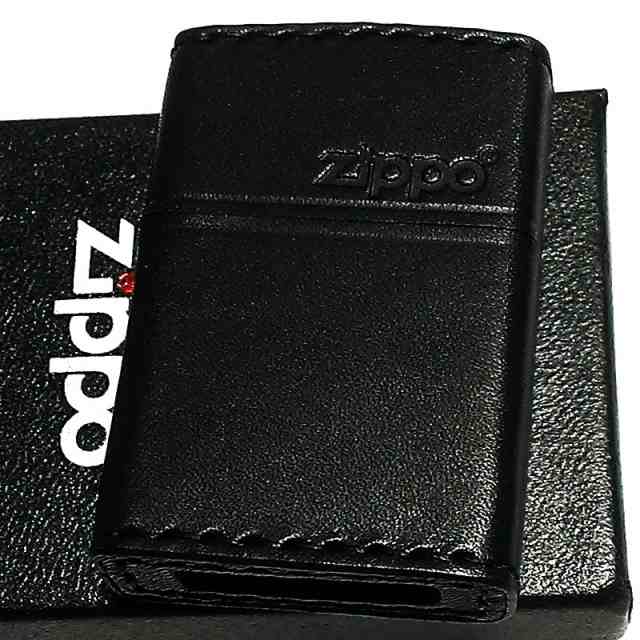 ZIPPO ライター 本革巻き ジッポ ロゴ ブラック レザー 黒 シンプル