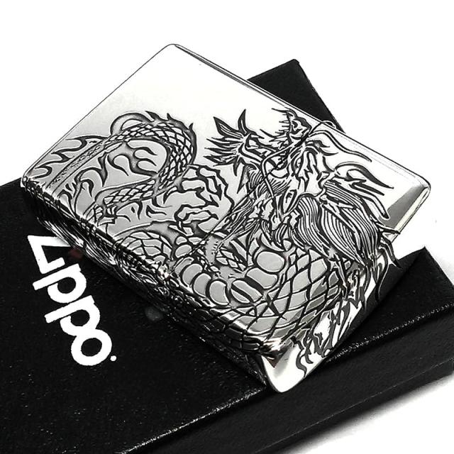 ZIPPO 龍 和柄 3面連続加工 ライター 銀燻し ジッポ 竜 シルバー 干支 辰 かっこいい メンズ プレゼント ギフト_5