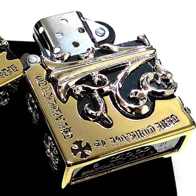 ZIPPO ライター メタルジャケット 超重厚 クロス ゴールド 金銀