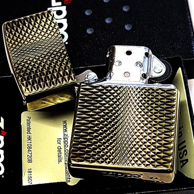 ZIPPO ライター ダイヤモンドカット おしゃれ アンティーク ジッポ 両面加工 ユーズドフィニッシュ 彫刻 ブラス ゴールド かっこいい ダイヤカット_3