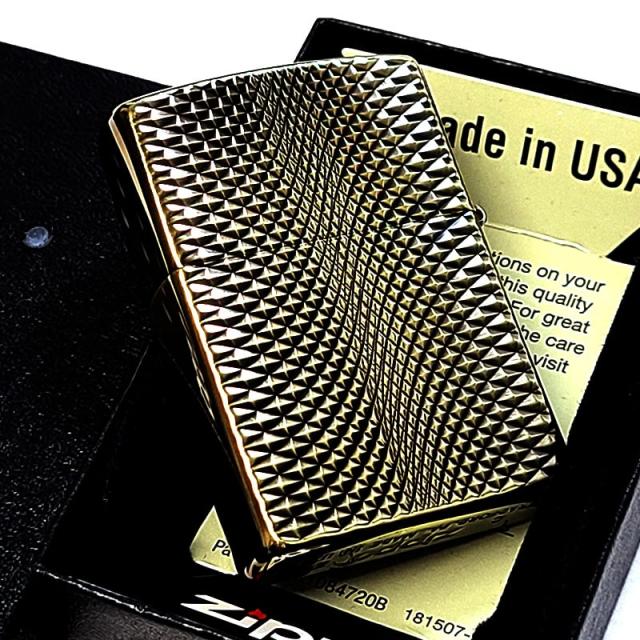 ZIPPO ライター ダイヤモンドカット おしゃれ アンティーク ジッポ 両面加工 ユーズドフィニッシュ 彫刻 ブラス ゴールド かっこいい ダイヤカット_4