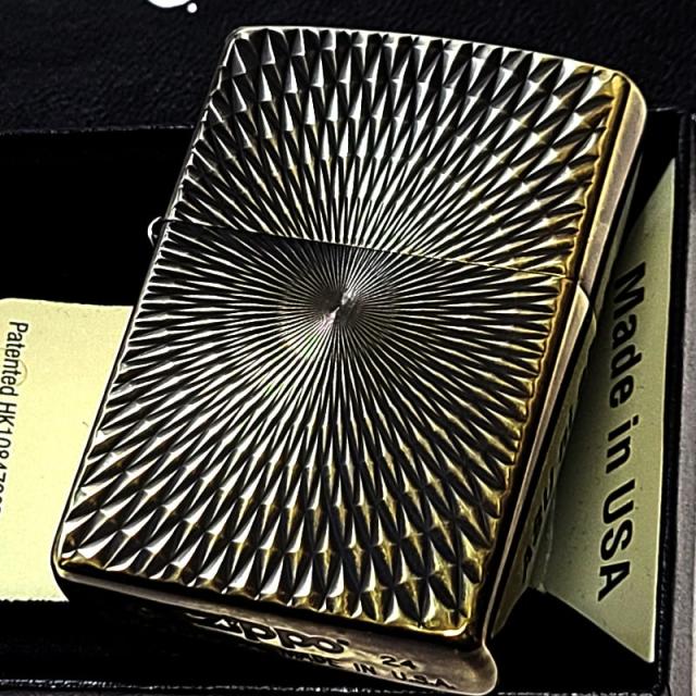 ZIPPO ダイヤモンドカット アンティーク ユーズドフィニッシュ 彫刻 おしゃれ ジッポ 両面加工 ブラス ゴールド ダイヤカット ヴィンテージ かっこいい