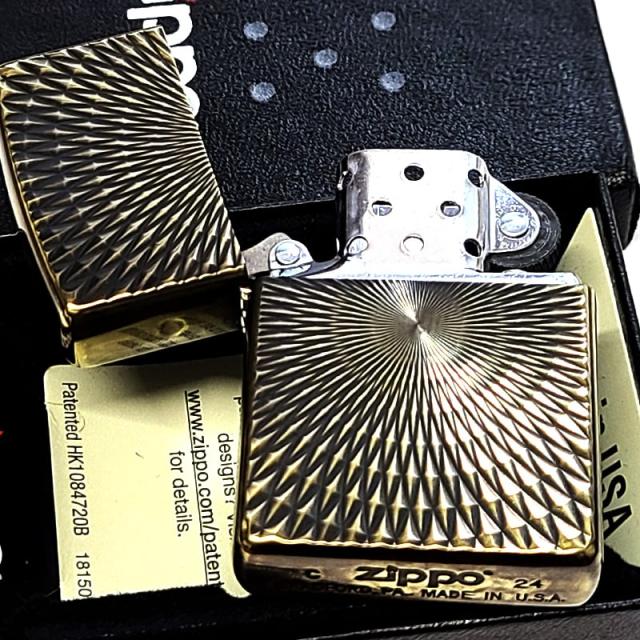 ZIPPO ダイヤモンドカット アンティーク ユーズドフィニッシュ 彫刻 おしゃれ ジッポ 両面加工 ブラス ゴールド ダイヤカット ヴィンテージ かっこいい_3
