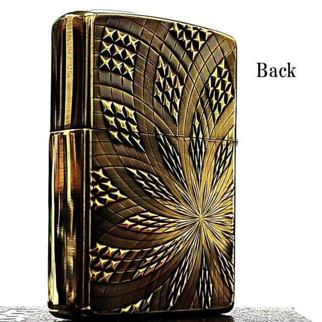 ZIPPO ライター ダイヤモンドスパイラル ジッポ 螺旋 アンティークスタイル ユーズドフィニッシュ 両面加工 ゴールド おしゃれ ブラス燻し ダイヤカット 彫刻 渋い メンズ かっこいい ギフト プレゼント_2
