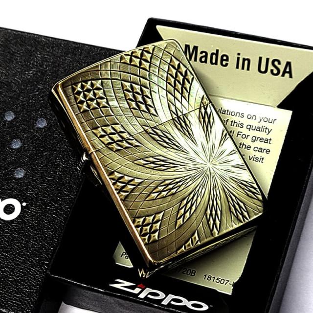ZIPPO ライター ダイヤモンドスパイラル ジッポ 螺旋 アンティークスタイル ユーズドフィニッシュ 両面加工 ゴールド おしゃれ ブラス燻し ダイヤカット 彫刻 渋い メンズ かっこいい ギフト プレゼント_6