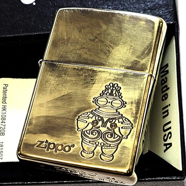 ZIPPO ライター アンティーク 土偶 ジッポ ロゴ ユーズドフィニッシュ 彫刻 ブラス ビンテージ おしゃれ 和風 かっこいい ゴールド 渋い ヴィンテージ