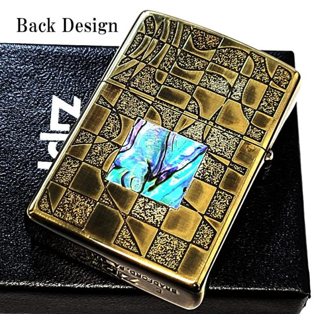 ZIPPO ライター ユーズドフィニッシュ 天然貝象嵌 ジッポ 両面加工 ブラス 彫刻 シェルインレイ アンティーク ゴールド レトロ＆モダン かっこいい アラベスク 渋い メンズ ギフト_2