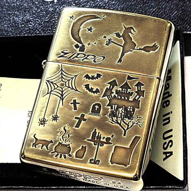 ZIPPO ライター 魔女ウィンディ アンティーク ジッポ ロゴ ウィッチ 可愛い ユーズドフィニッシュ ブラス 彫刻 ゴールド Windy ヴィンテージ