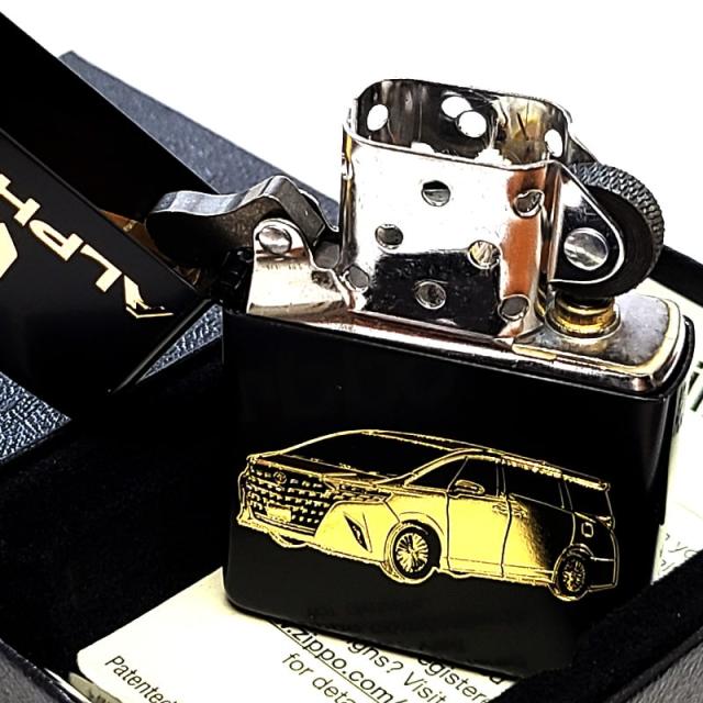 ZIPPO トヨタ アルファード ジッポ ライター TOYOTA 全面監修 ALPHARD 車 艶消し マットブラック 両面加工 ゴールド 彫刻 黒金 おしゃれ_3